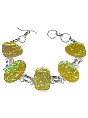 Yellow Triplet Fire Opal Bracelet 925 Sterling Silver Overlay Statement Chunky